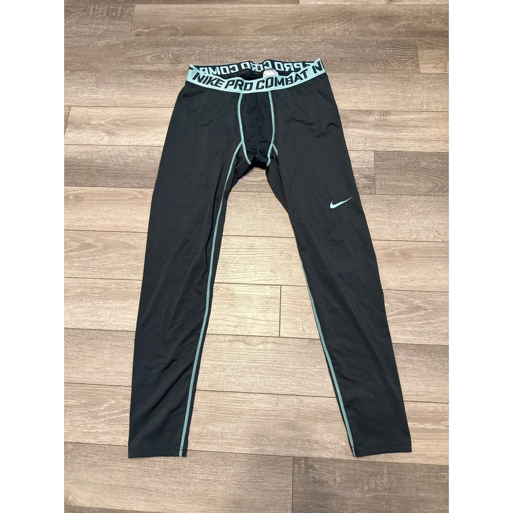 Nike‎ Pro Combat Compression Tights Mens XXL Black Teal Dri-FIT Leggings Pants